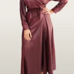 שמלה מעטפה דמוי עור בורדו