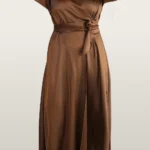 שמלה מעטפה דמוי עור חום