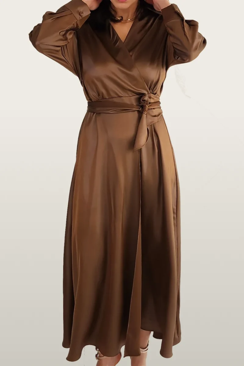 שמלה מעטפה דמוי עור חום