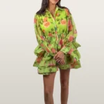 שמלת שיפון פרחים ירוק