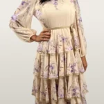 שמלת פלור בז' סגול