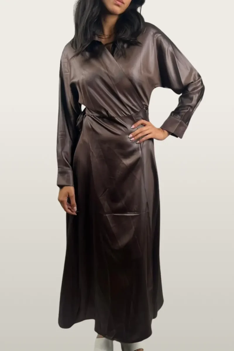 שמלה מעטפה דמוי עור ברונזה