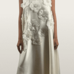 שמלה פרחים חרוזים קרם