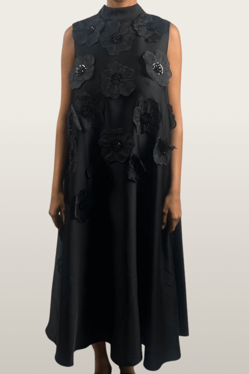 שמלה פרחים חרוזים שחור