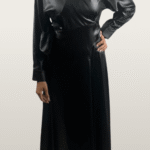 שמלה מעטפה דמוי עור שחור