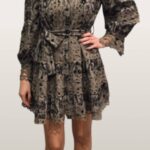 שמלה זימר חאקי תחרה קטיפה קצרה