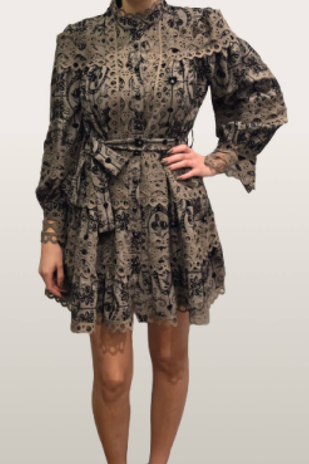 שמלה זימר חאקי תחרה קטיפה קצרה