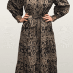 שמלה זימר חאקי תחרה קטיפה ארוכה