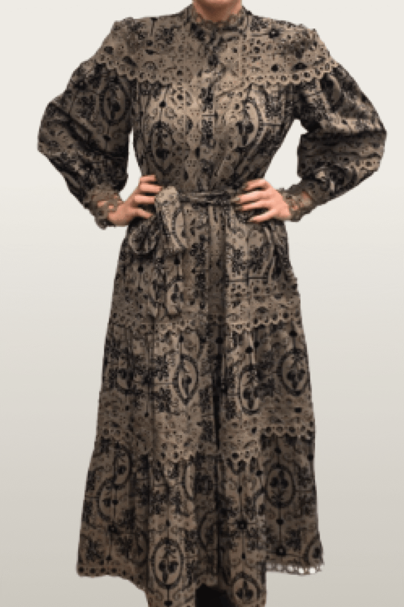 שמלה זימר חאקי תחרה קטיפה ארוכה